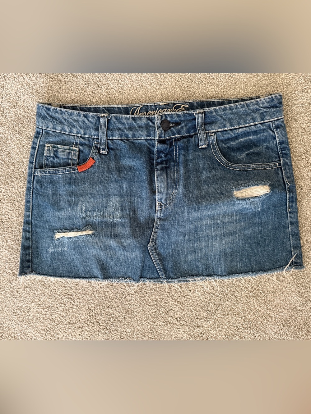 American Eagle Outfitters Women's Blue Distressed Denim Mini Skirt